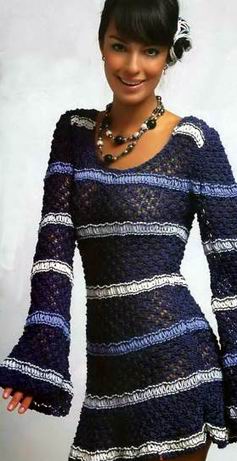 платье в полоску с рукавом вязание